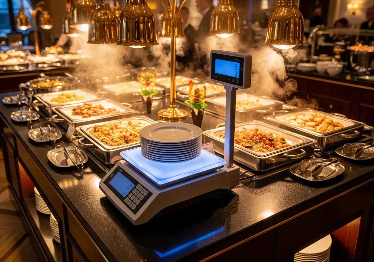 Buffet por peso com balança integrada ao sistema de gestão do restaurante